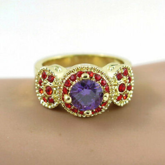 Gold Halo Amethyst & Ruby Ring - Picture 1 of 2